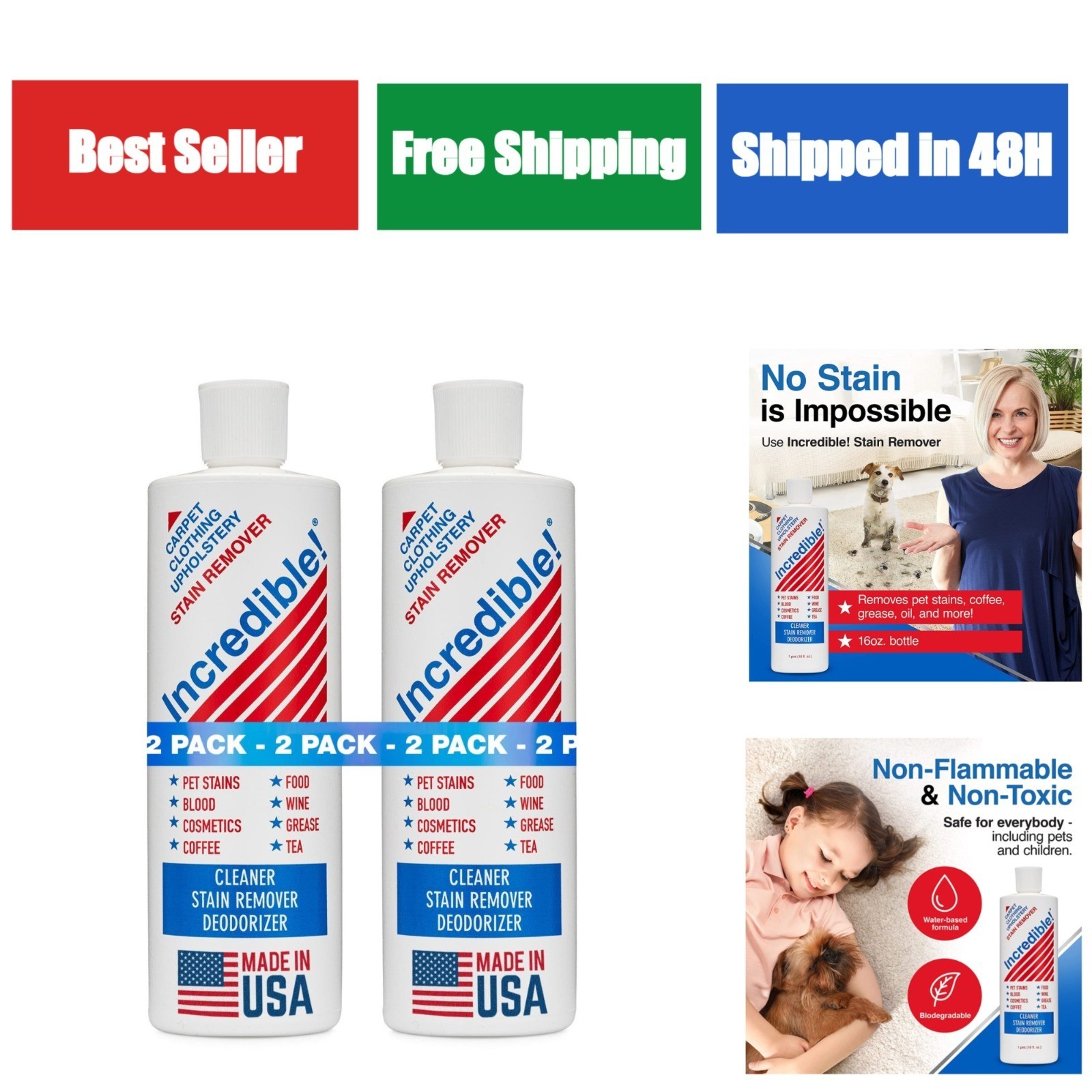 Incredible! Stain Remover | Instant Spot Remover for All Stains | 2 Pack
