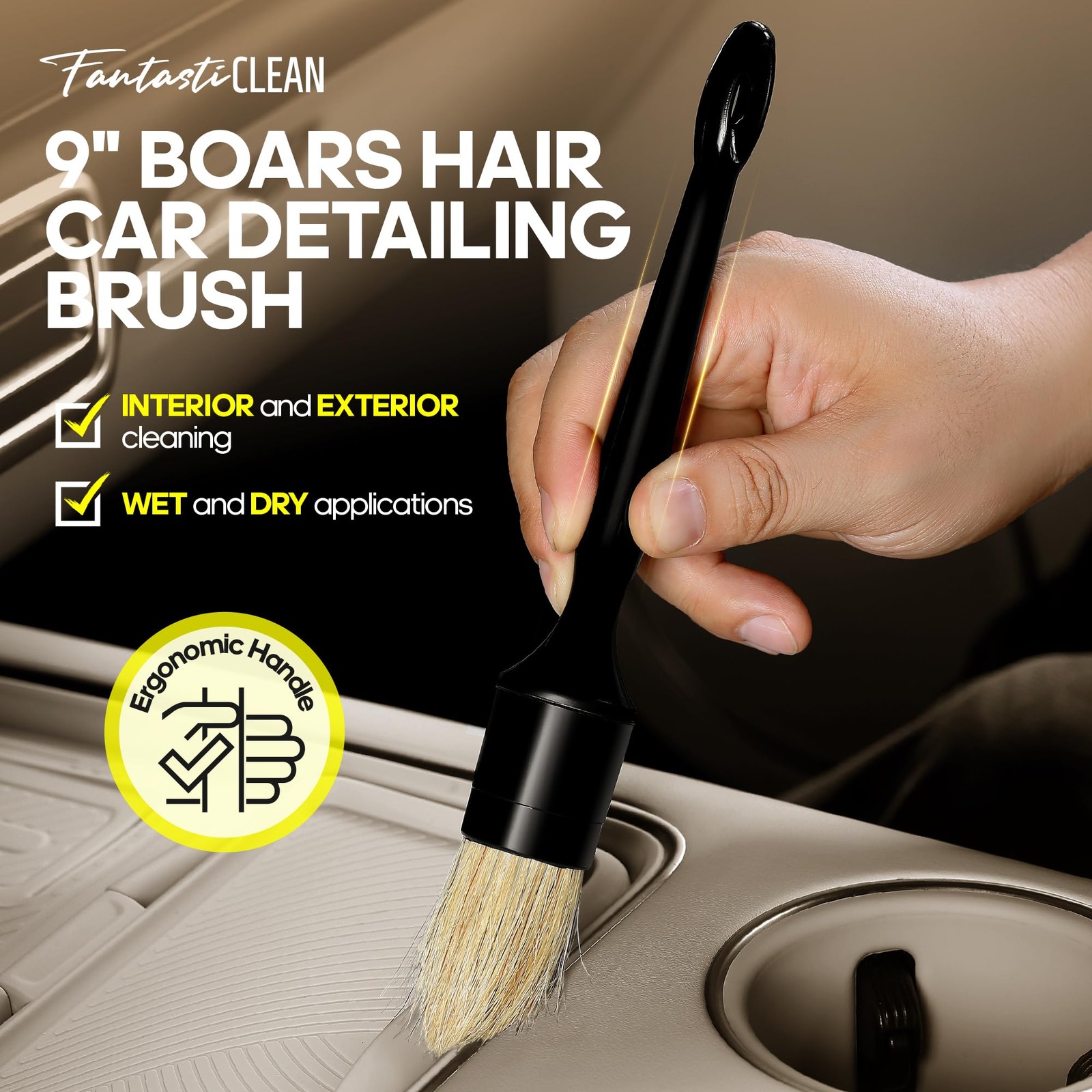 9PC Car Detailing Kit，Boars Hair Brush，Horse Hair Bristle，Suede-Coral Cloth，C…