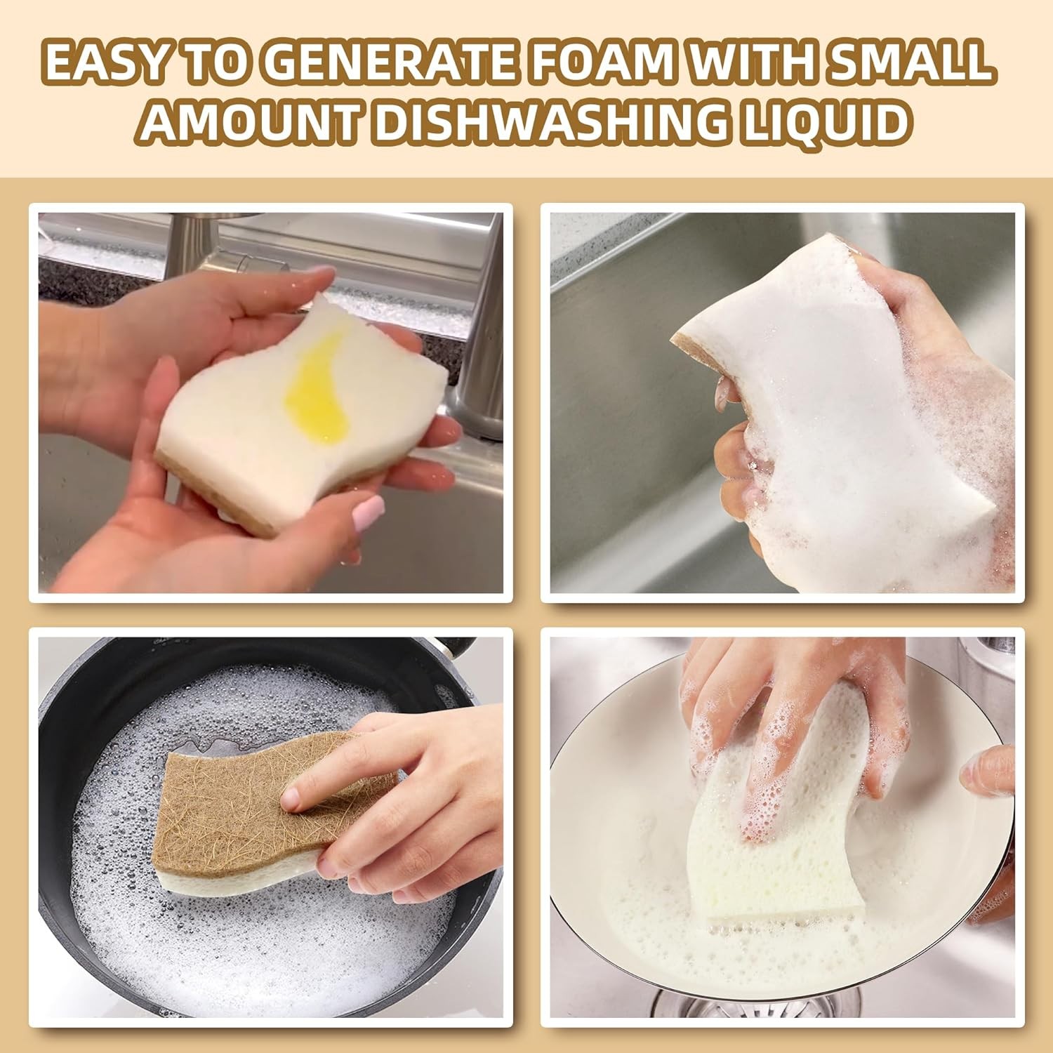 Natural Kitchen Sponges, Biodegradable & Compostable | Non-Scratch Cellulose