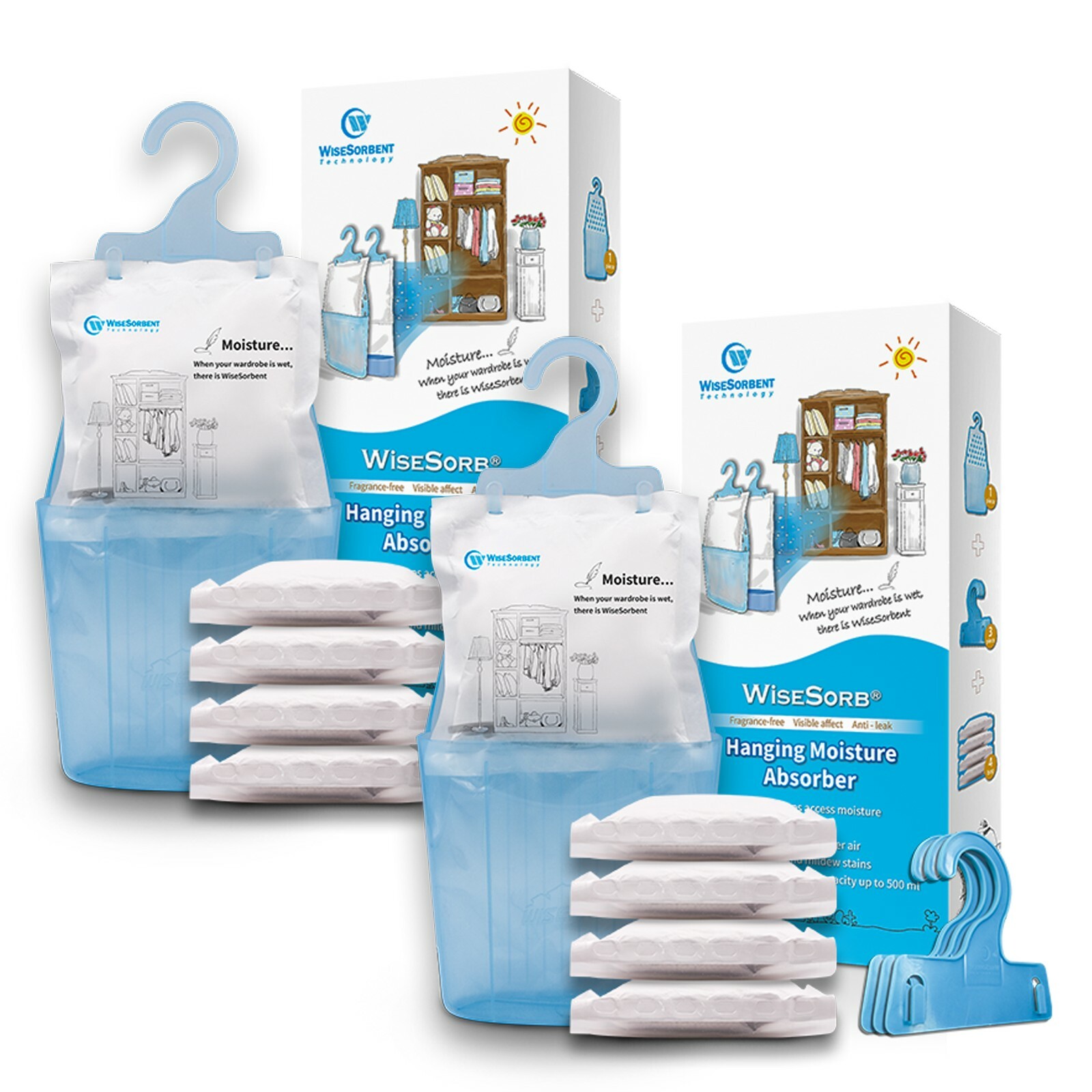 Moisture Absorber Hanging Bags Hanging Closet Dehumidifier Bags-Pack of 8 Pack