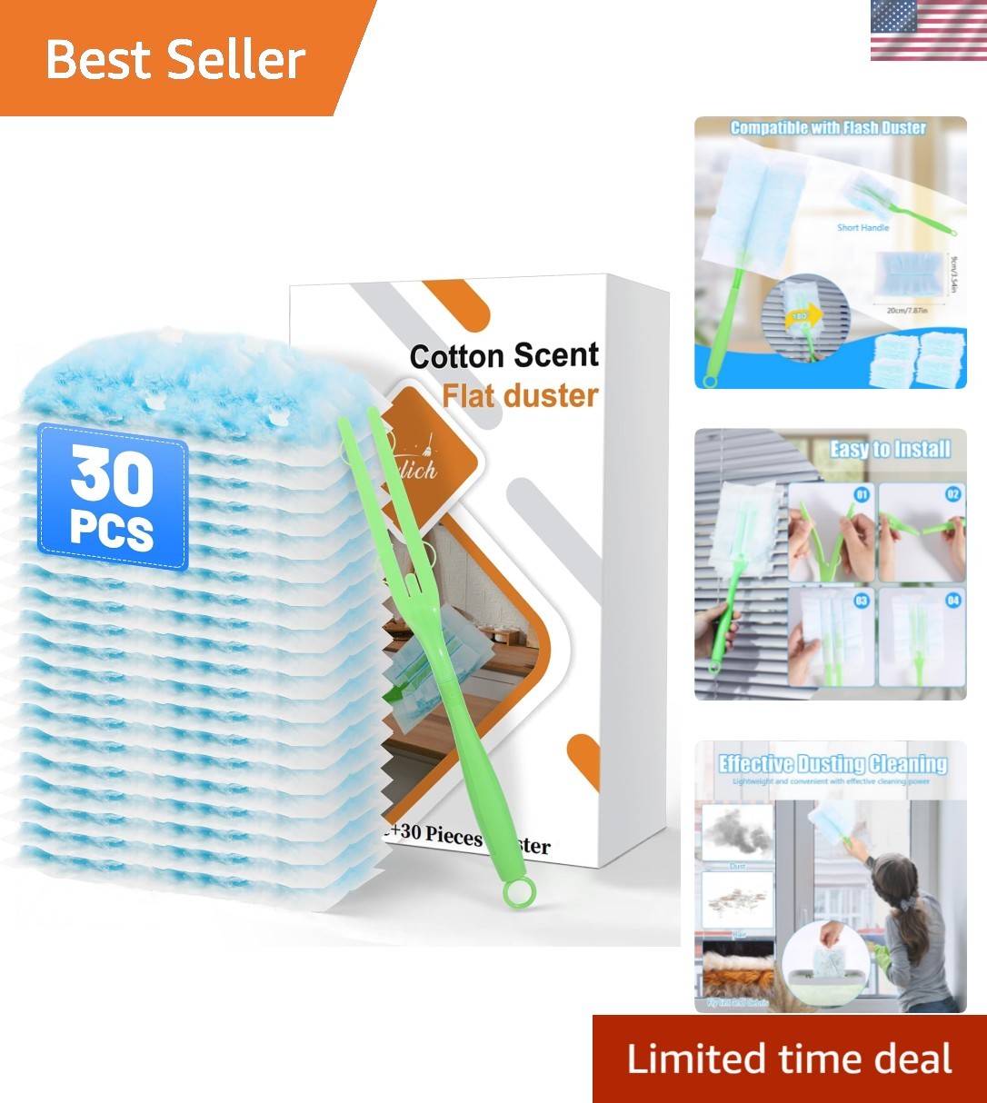Ergonomic 30PCS Disposable Dusters Compatible with Swiffer – Perfect for Dusting