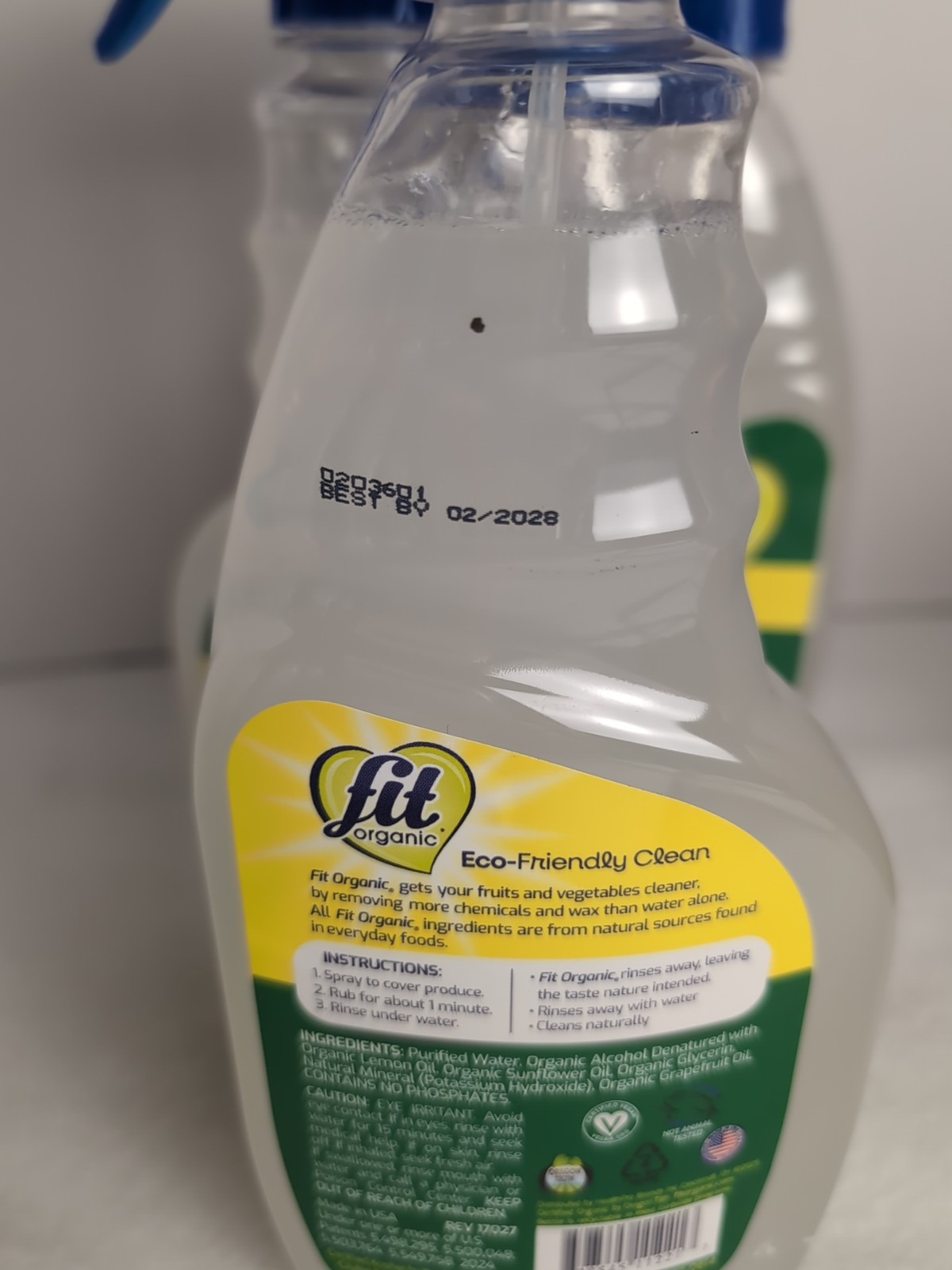 4x FIT Organic Fruit and Vegetable Wash Spray Bottle, Clear, 16 Fl Oz Ea Eco-fri
