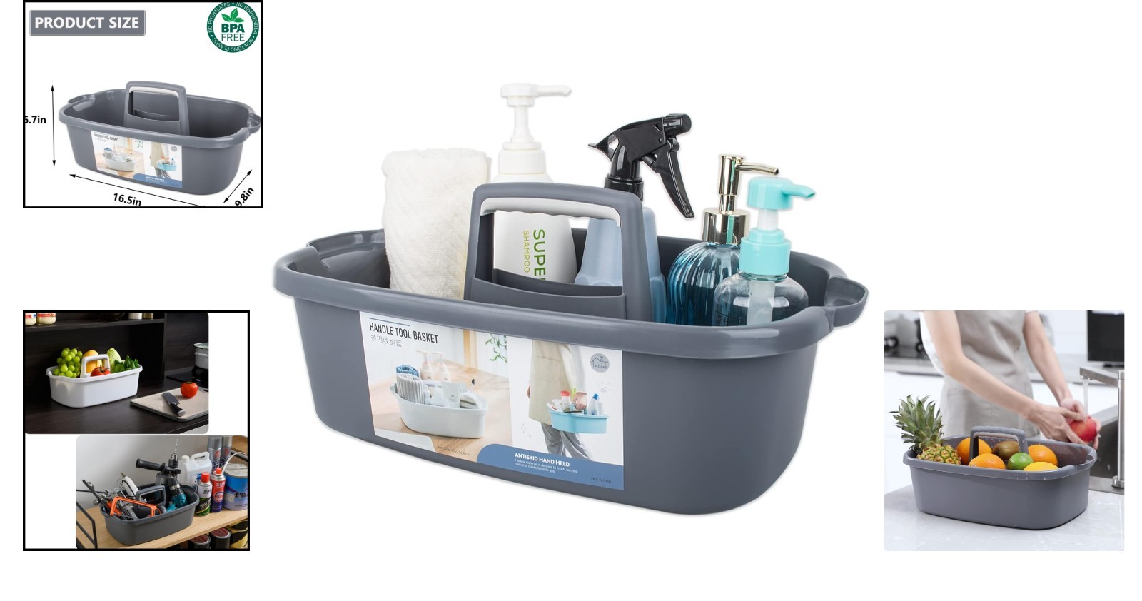 Elegant Large Portable Cleaning Caddy – Sturdy Dark Gray Organizer Basket
