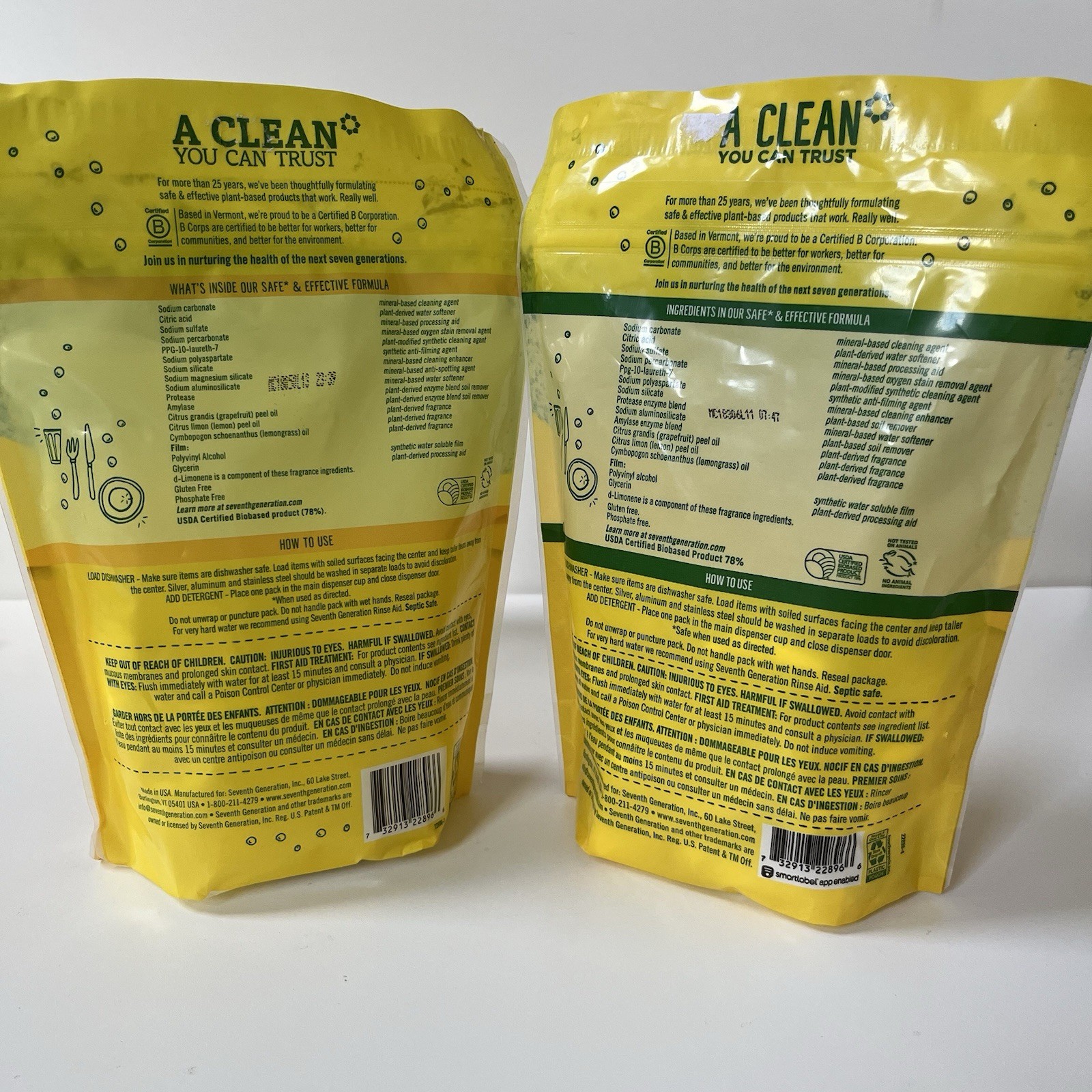 (3) Seventh Generation Lemon Scent Dishwasher Detergent Packs 12.6oz X3 ( 60pc )