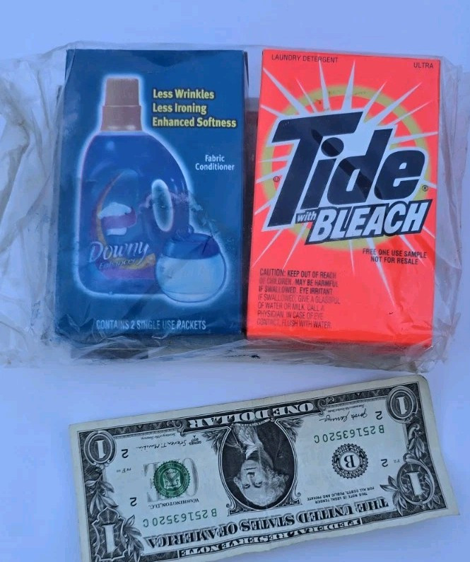 Vtg 1998 TIDE Bleach Laundry Detergent + DOWNY Fabric Softener FREE SAMPLE SIZE!
