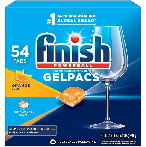 Finish 81181 All In 1 Dishwasher Gelpacs Orange Scent 54 Ct Box 4 Pack Case