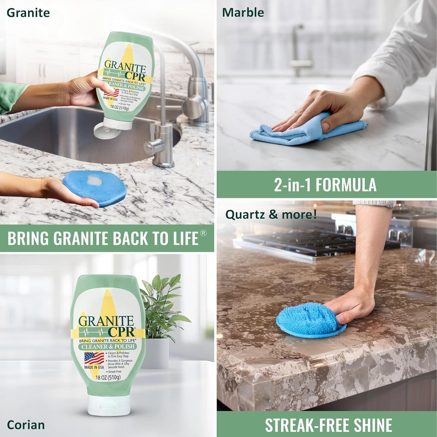 Granite CPR Cleaner & Polish Can Be Used Daily On Granite, Marble, Quartz & Cori