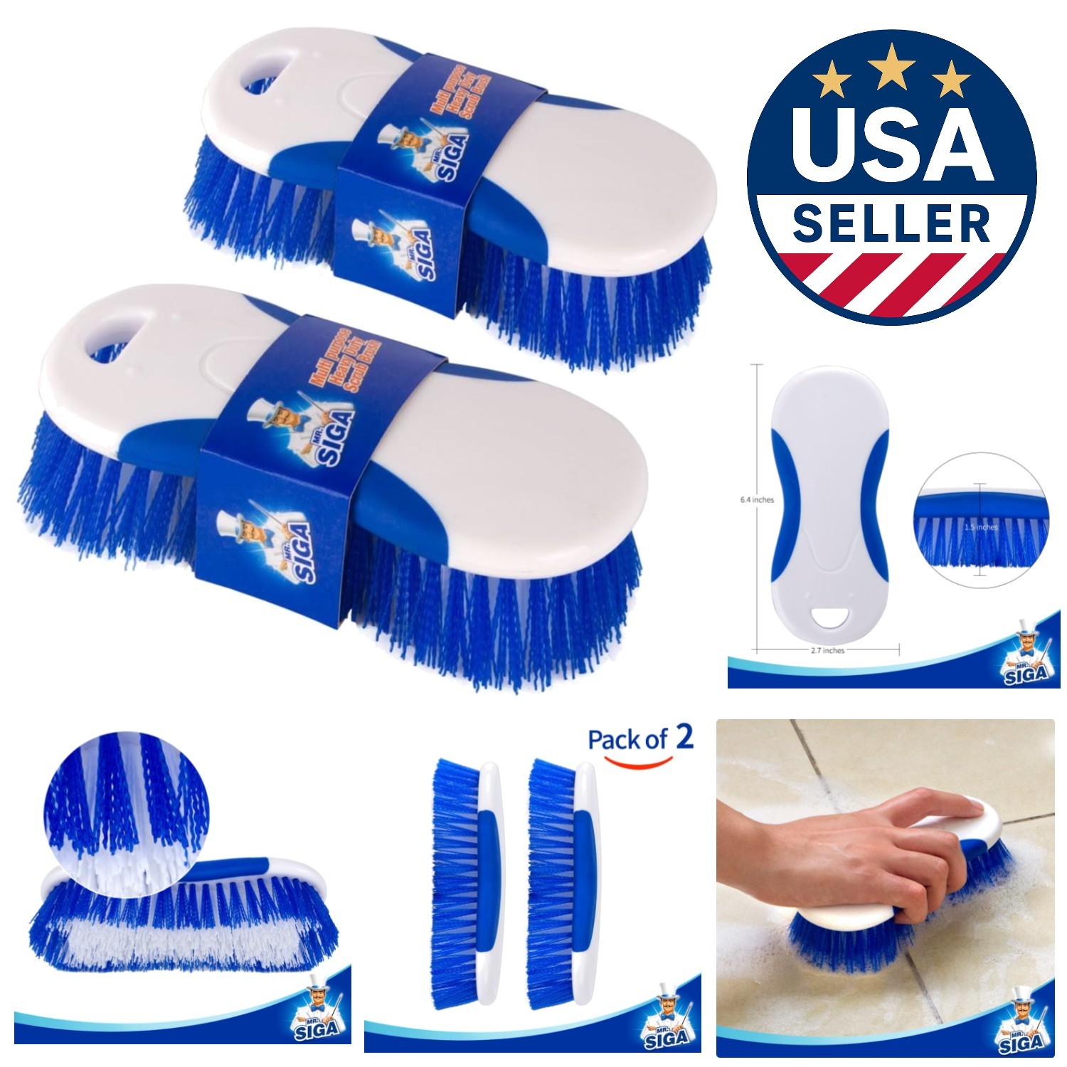 Pack of 2 Heavy Duty Scrub Brushes – Perfect for Kitchen, Bathroom, Garage