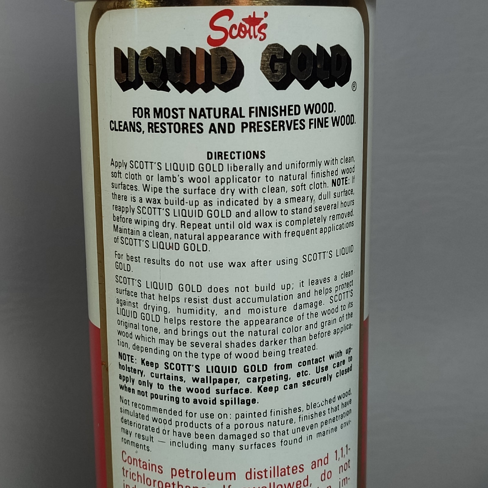 Vintage Scott’s Liquid Gold Wood Cleaner Pourable Top Non Aerosol About80% FULL