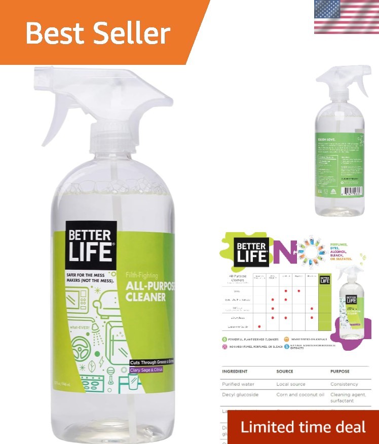 Multipurpose Home & Kitchen Cleaner – 32oz Clary Sage & Citrus for Safe Cleaning