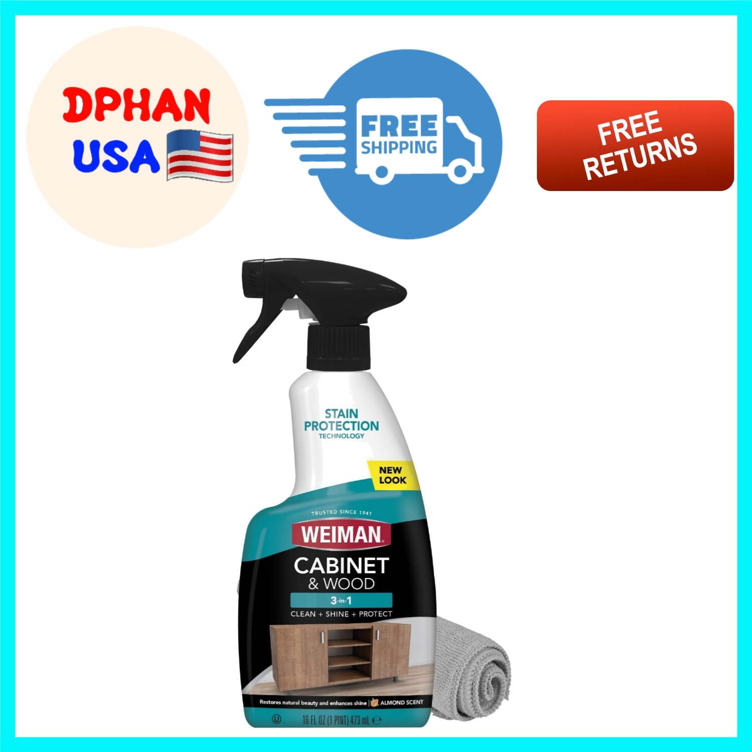 Elegant Cabinet & Wood Care Spray – 16 Oz, Fresh Almond Scent, No Rinse Required