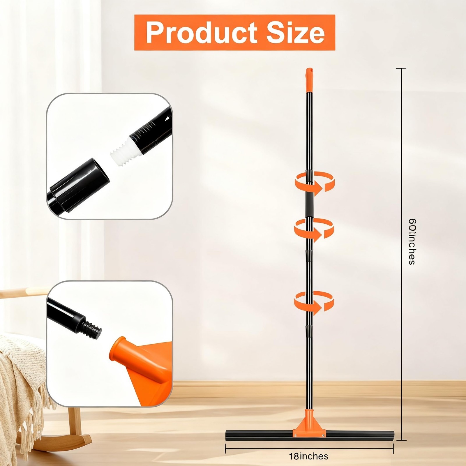 Heavy Duty 18″ Floor Squeegee with Long Handle – Rubber Wiper for Concrete, Tile