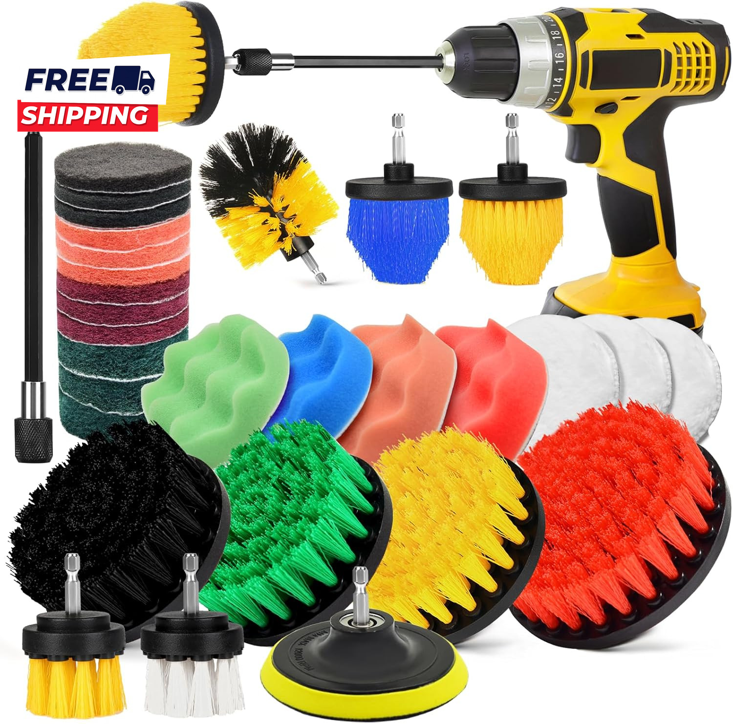30Pcs Drill Brush Attachment Set Drill Scrubber Brush Kit Include Scrub Pads