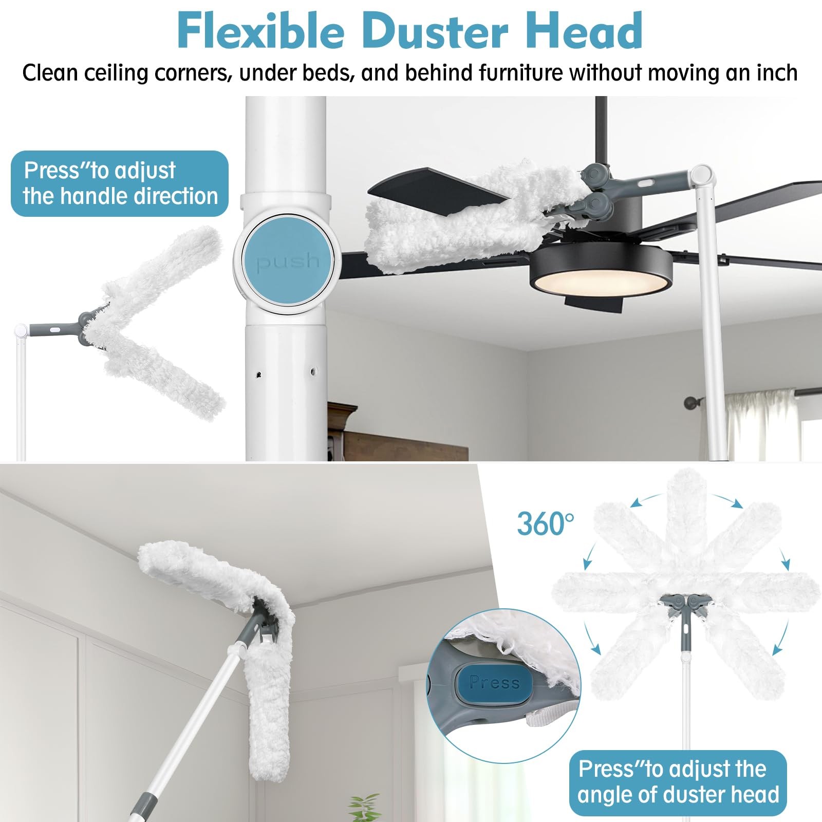 Microfiber Ceiling Fan Cleaner Duster with Extension Pole 59″