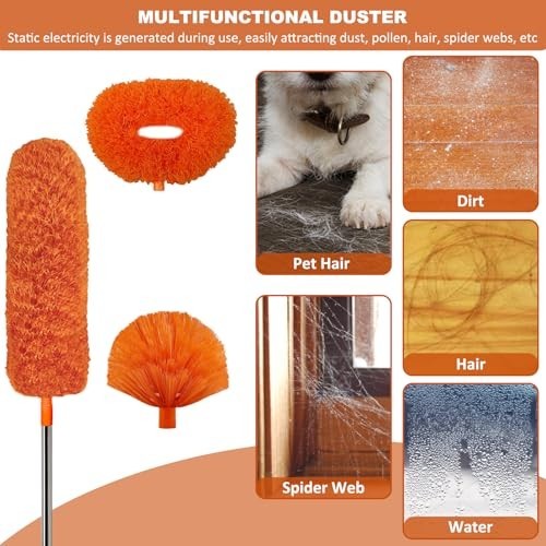 20 Ft High Reach Cleaning Tool Kit Microfiber Ceiling Fan Duster Cobweb with
