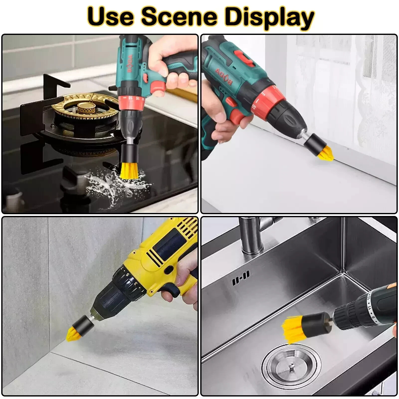 Drill Brush Set Power Scrubber Drill Attachments For Carpet Tile Grout Cleaning