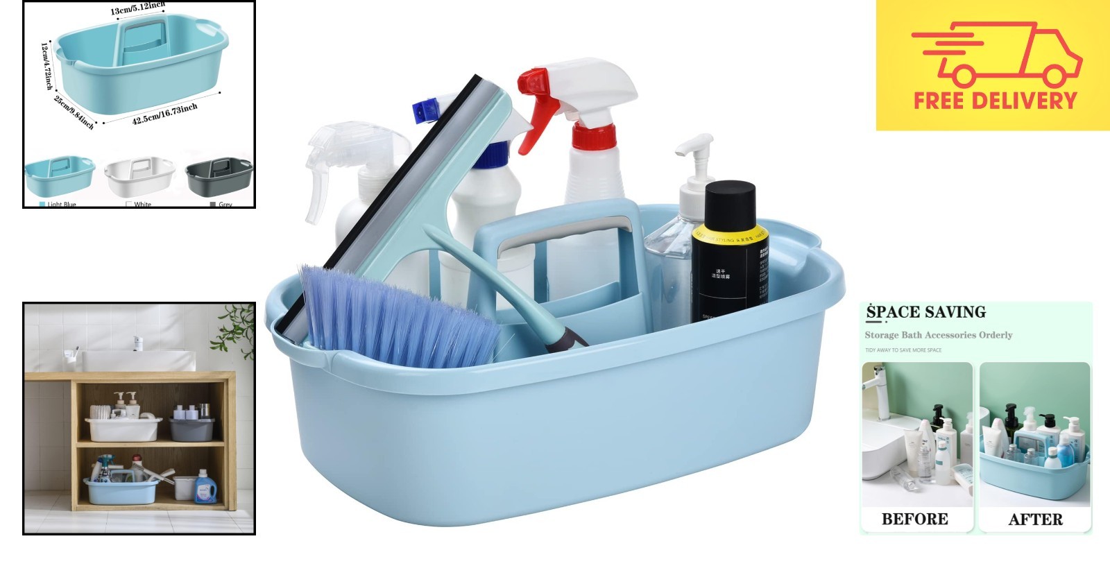 Practical 16.53L Cleaning Caddy – Lightweight & Shatter-Resistant Plastic Design