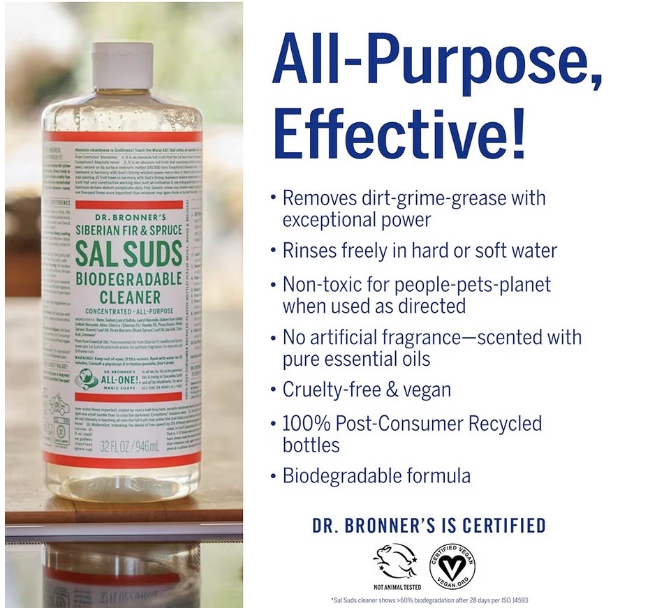 Dr. Bronner Siberian Sal Suds Biodegradable Cleaner – 16 fl oz (3 Pack)