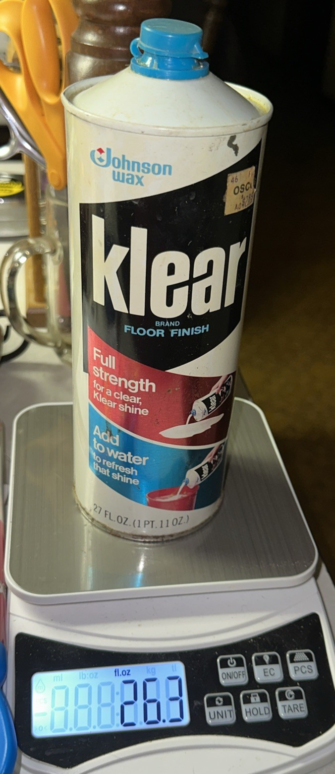 Vintage Klear Floor Finish Sc Johnson Wax 27 Oz Can 3/4 Full 1979