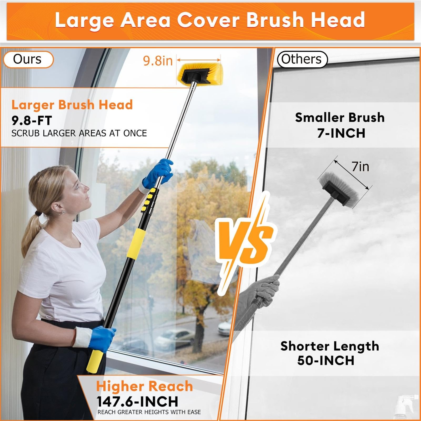 Car Wash Brush,12FT Car Wash Brush with Long Handle, Car Cleaning Brush 10-In.