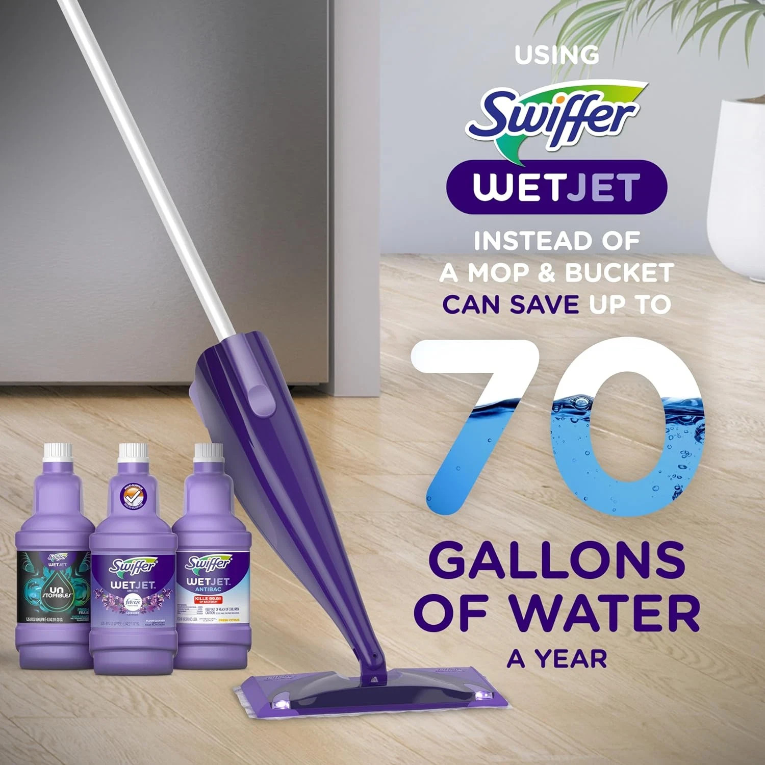 Swiffer Wetjet Multi-Purpose Floor Cleaner Solution with Febreze Refill, Hardwoo