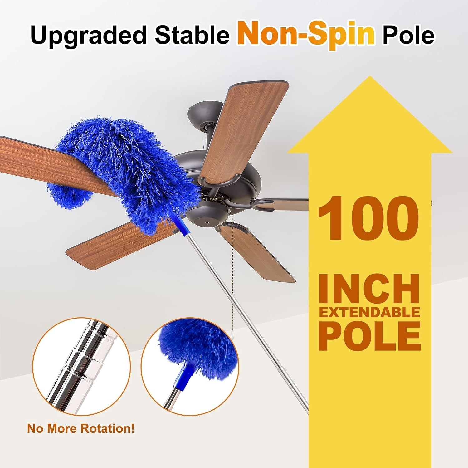 5-in-1 Microfiber Feather Duster Kit, 100-Inch Extendable for Safe High Cleaning