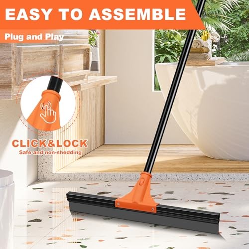 Floor Squeegee Heavy Duty with 58.3 inches Long Handle, Rubber Scraper Orange