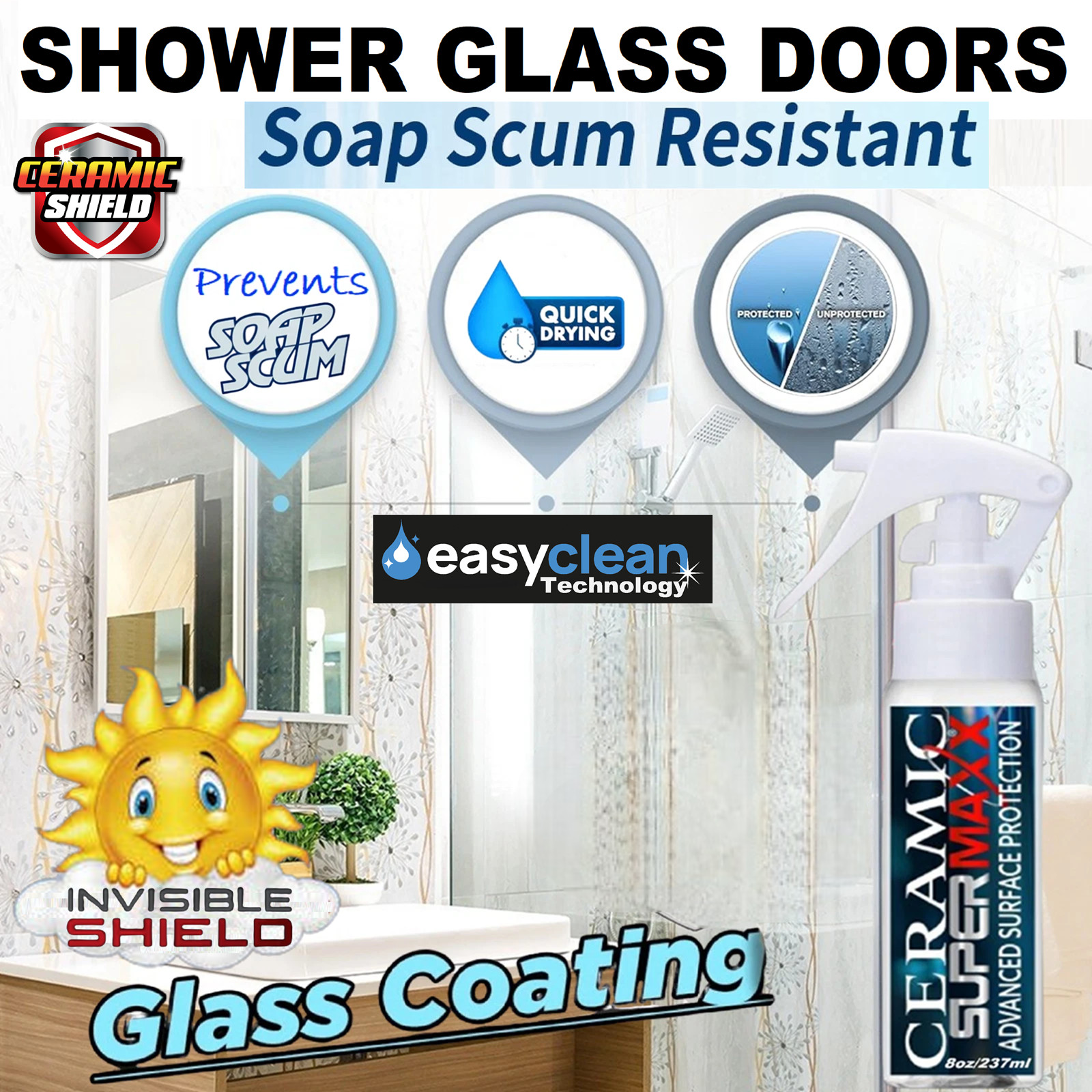 SHOWER GLASS DOOR COATING SPOT SOAP SCUM RESISTANT HARD WATER PROTECTION SPRAY