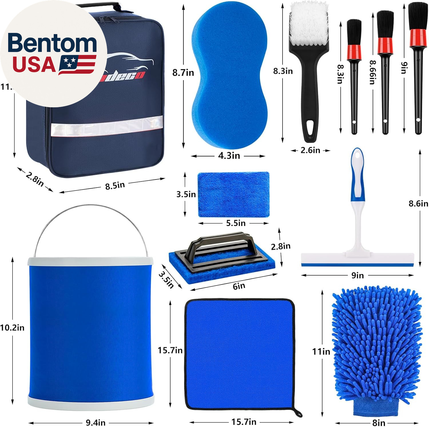 12Pcs Boat Wash Cleaning Kit with Collapsible Bucket Wash Sponge Mitt Microfiber