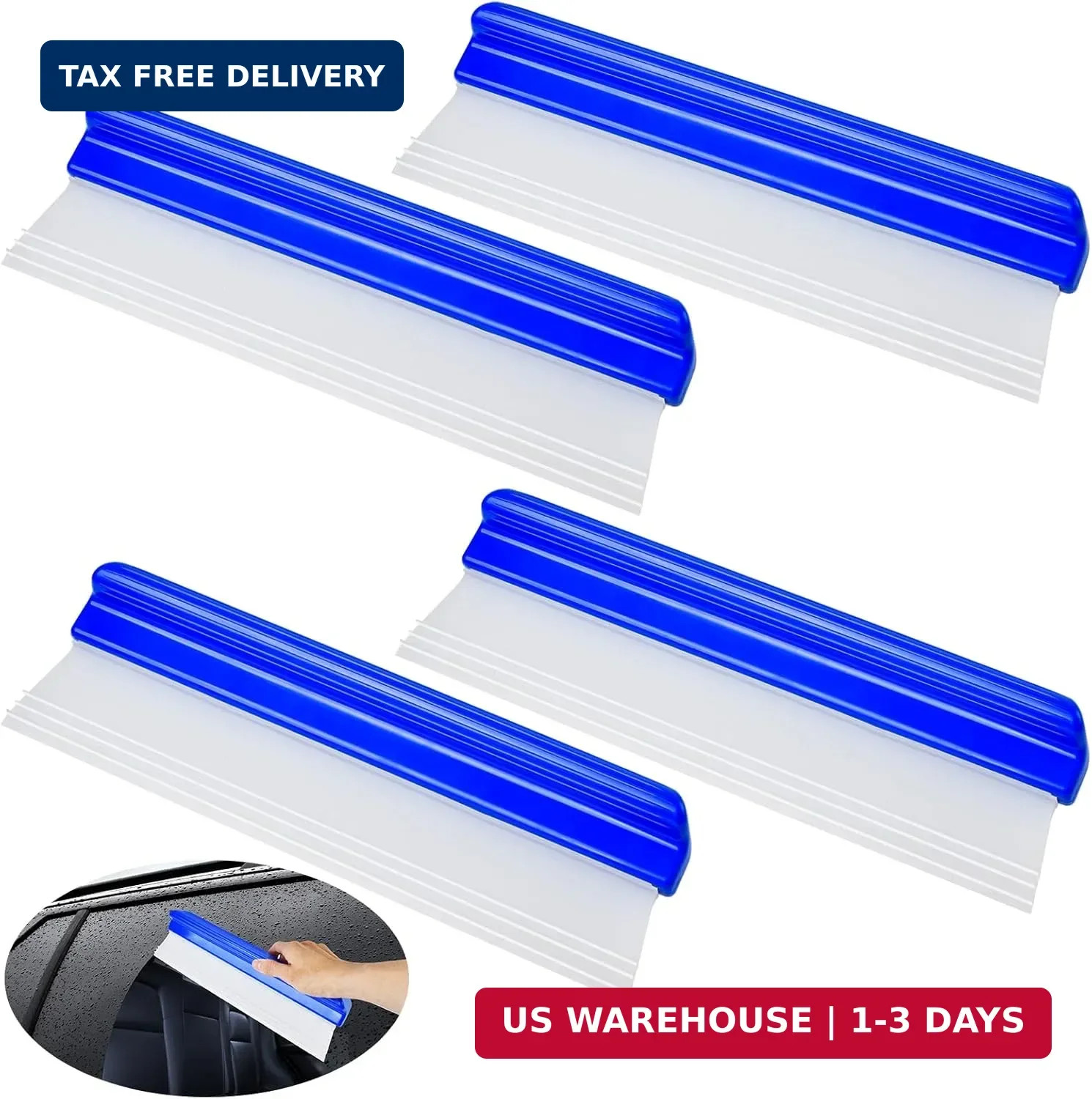 Supkiir 4 Pack 12″ Silicone Car Drying Squeegee, 3-Layer T-Bar Water Blade Profe