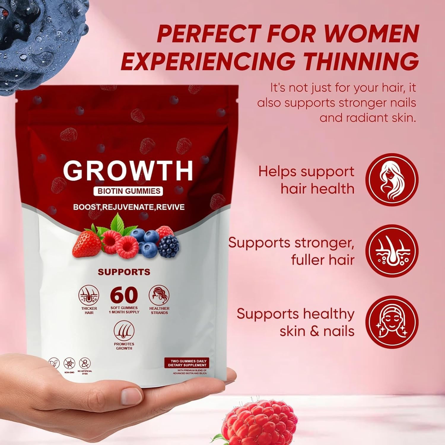 Hair Growth Gummies – Biotin, Vitamins Plant Extracts, Supports Health…