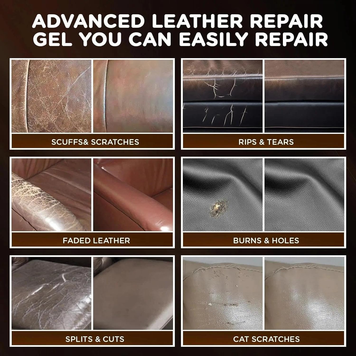 Repair Kit for Furniture, Car Interiors, Car Seat, Brown Leather & Vinyl Repair