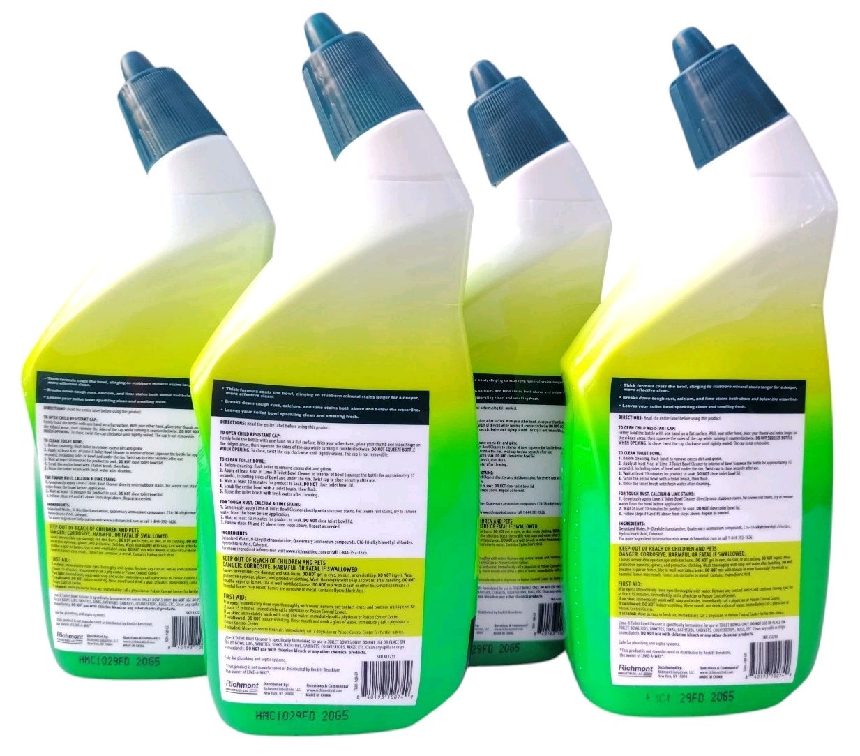 Lime x Liquid Toilet Bowl Gel Cleaner, Removes Lime Calcium Rust 4 Pack 16 oz Ea
