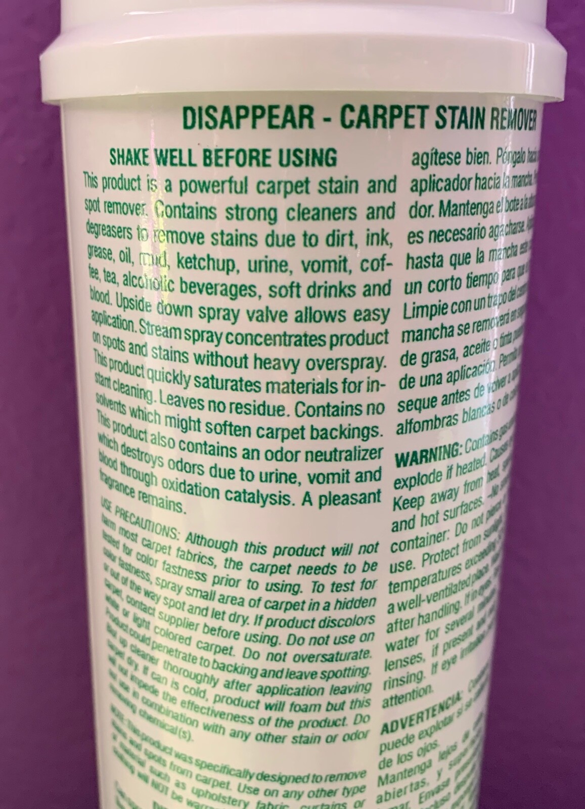 2 Cans 18-oz Carpet Cleaner Stain Odor Remover DISAPPEAR Professional Industrial