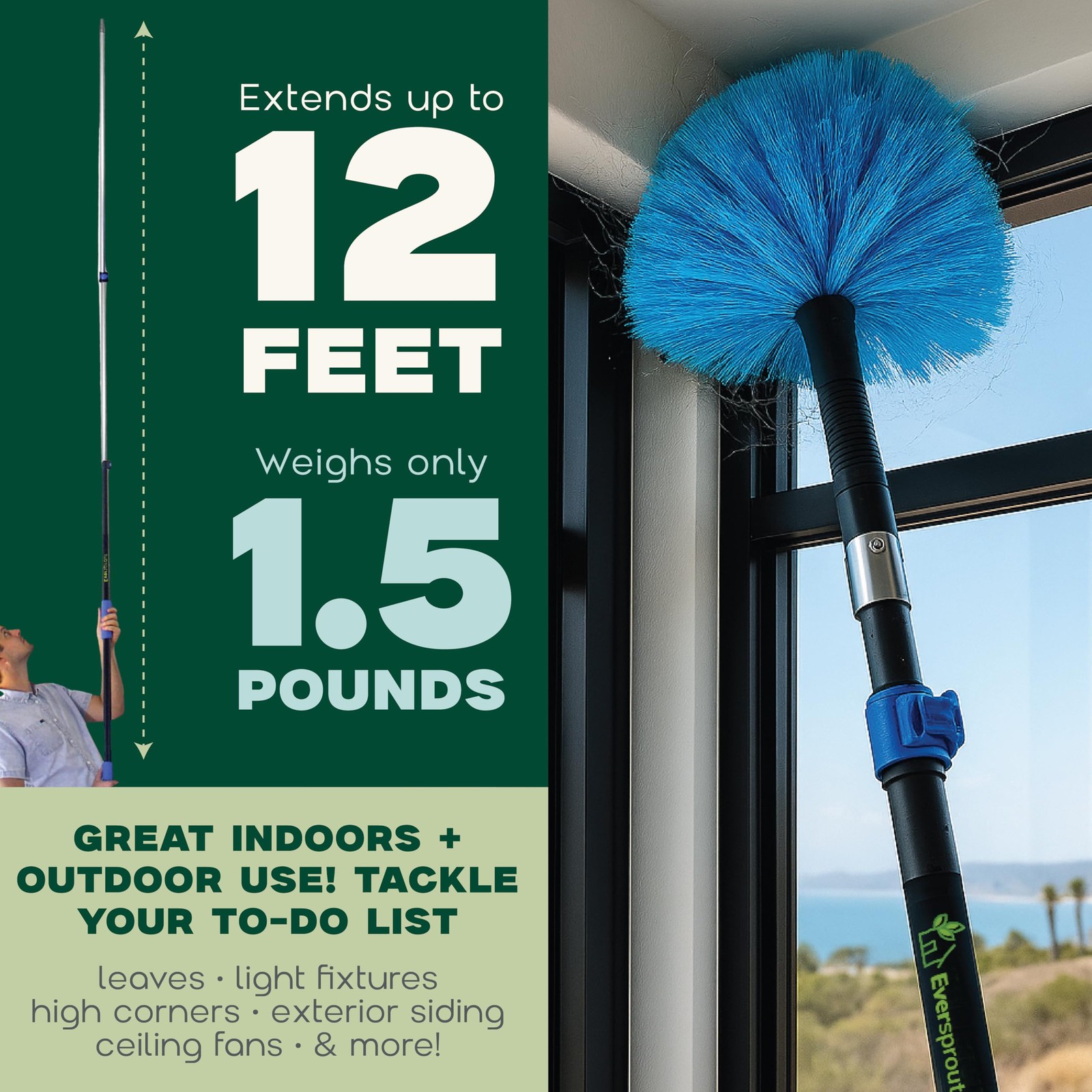 5to12ft Telescoping Durable Duster with Extension Pole – Lightweight 3 Stage …