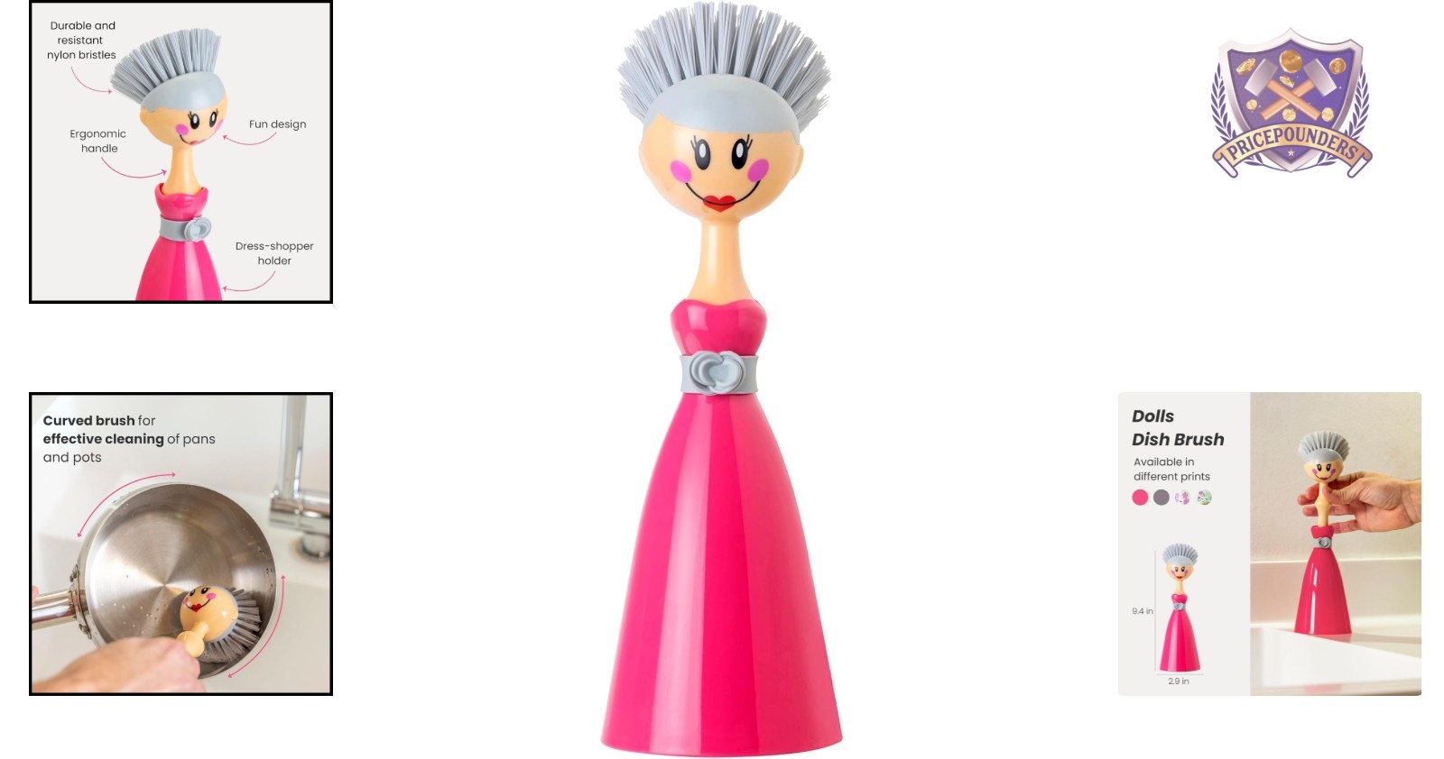 Dish Brush with Handle and Dress Holder Kitchen Sink Cleaning Pink Gray