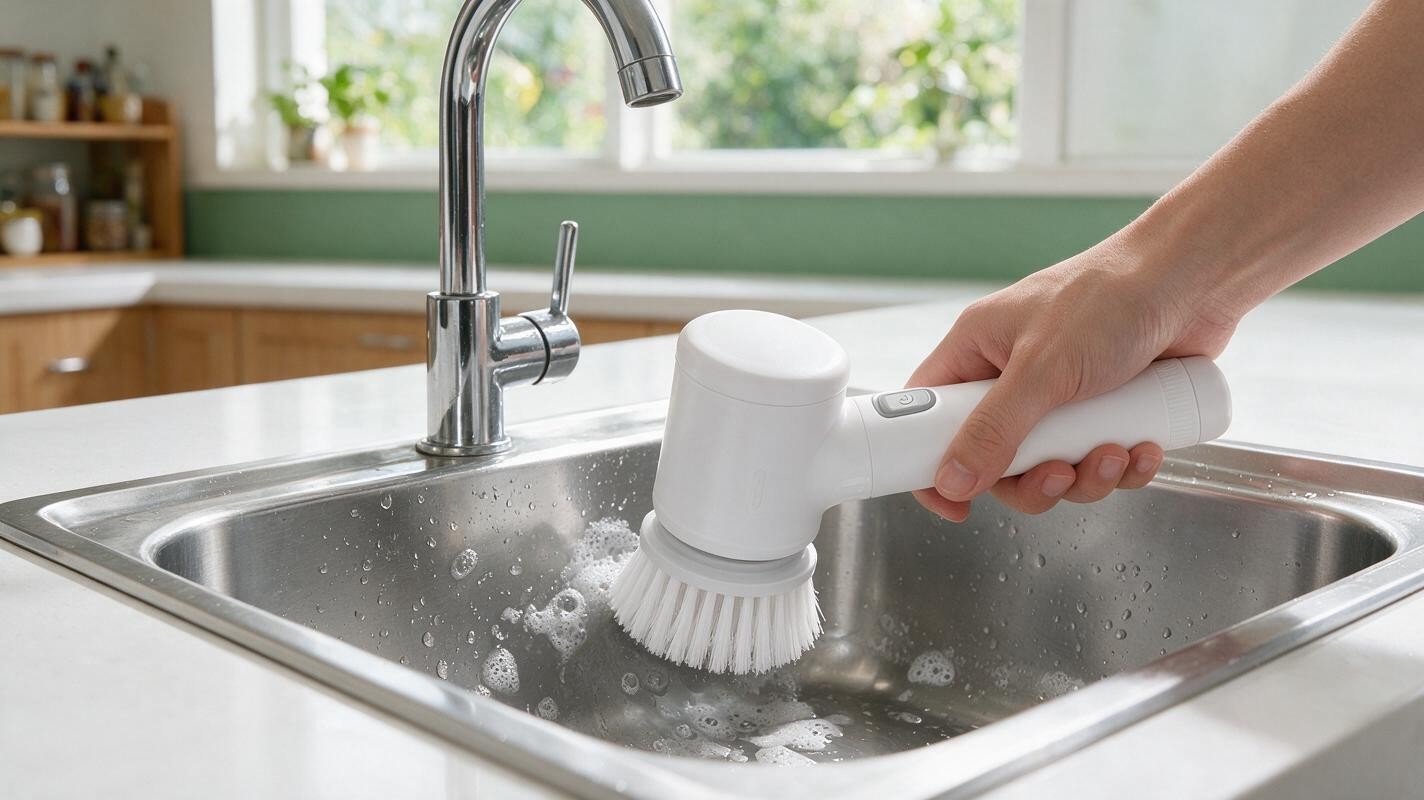 Electric Spin Scrubber Cleaning Brush Cordless Kitchen Bathroom Tile Sink Cleane