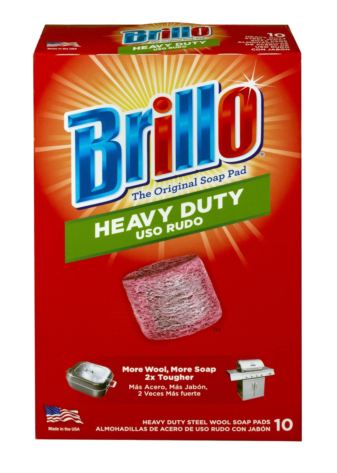 Brillo Heavy Duty Steel Wool Soap Pads 10 Count Extra Tough Grease Cleaner