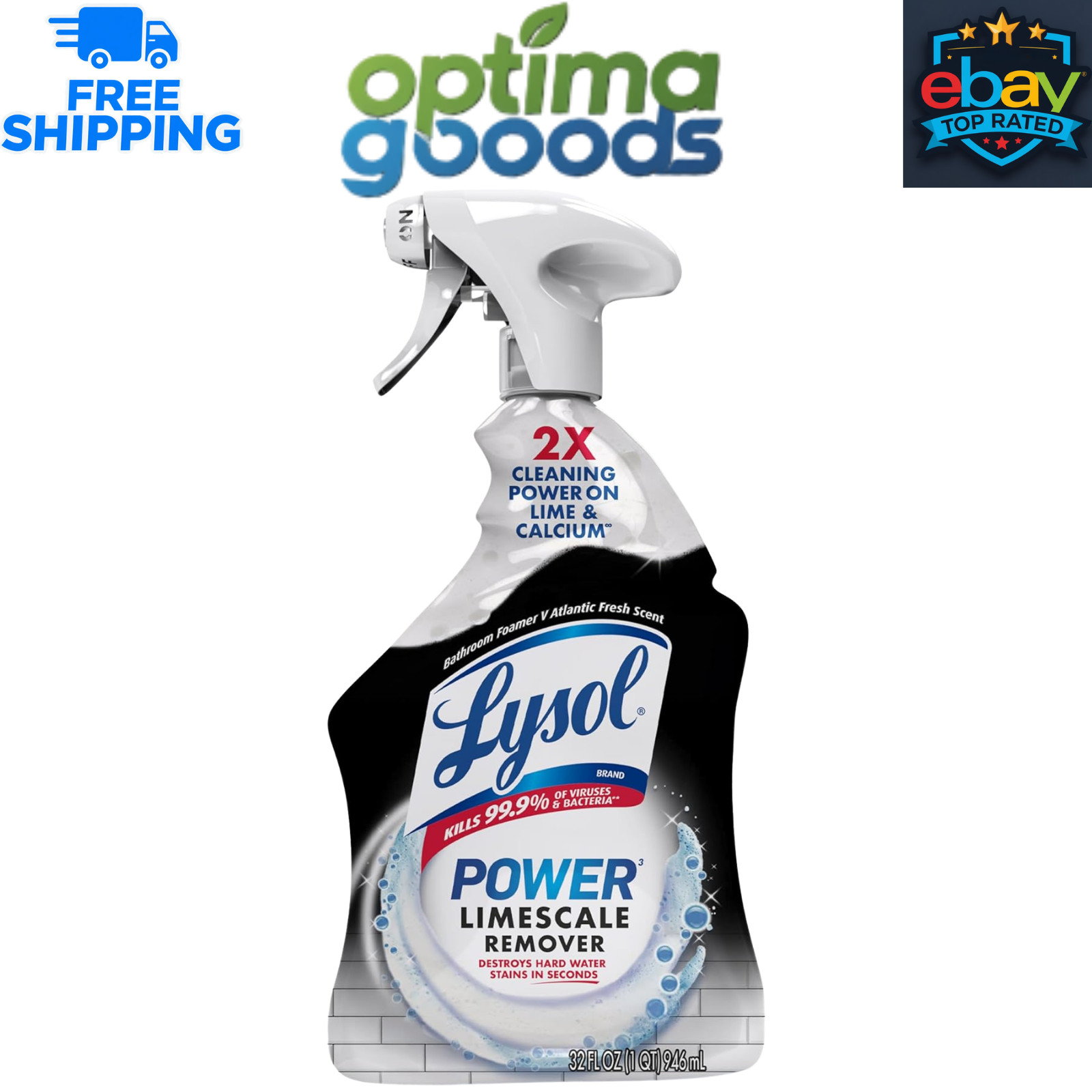 Lysol Power Limescale Remover Bathroom Cleaner Spray, Atlantic Fresh Scent, 32oz