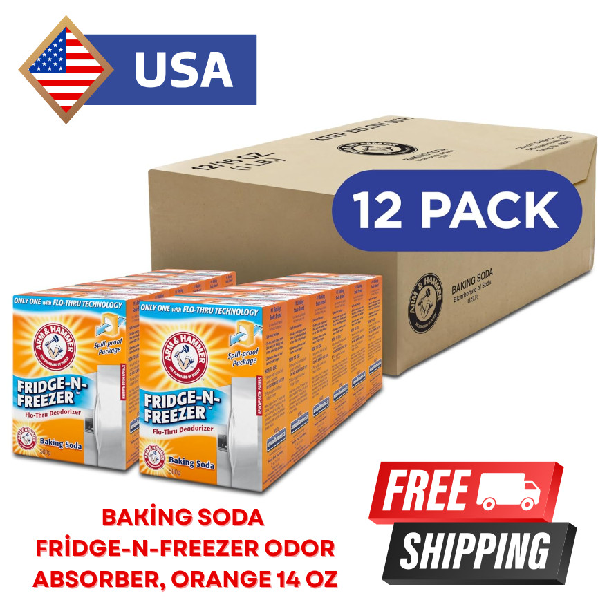 12 PCS ARM & HAMMER Baking Soda Fridge & Freezer Odor Eliminator – Orange, 14oz