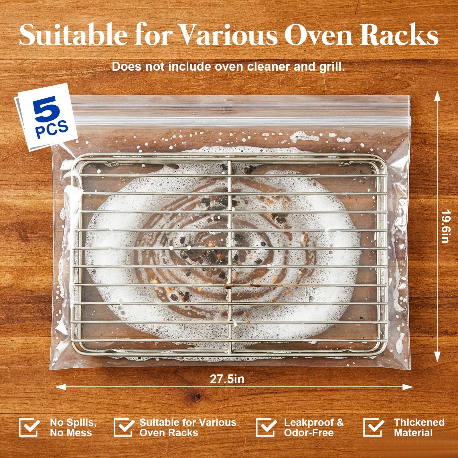 Oven Rack Cleaning Bags 19.6 x 27.5 Inch, 5 Pack