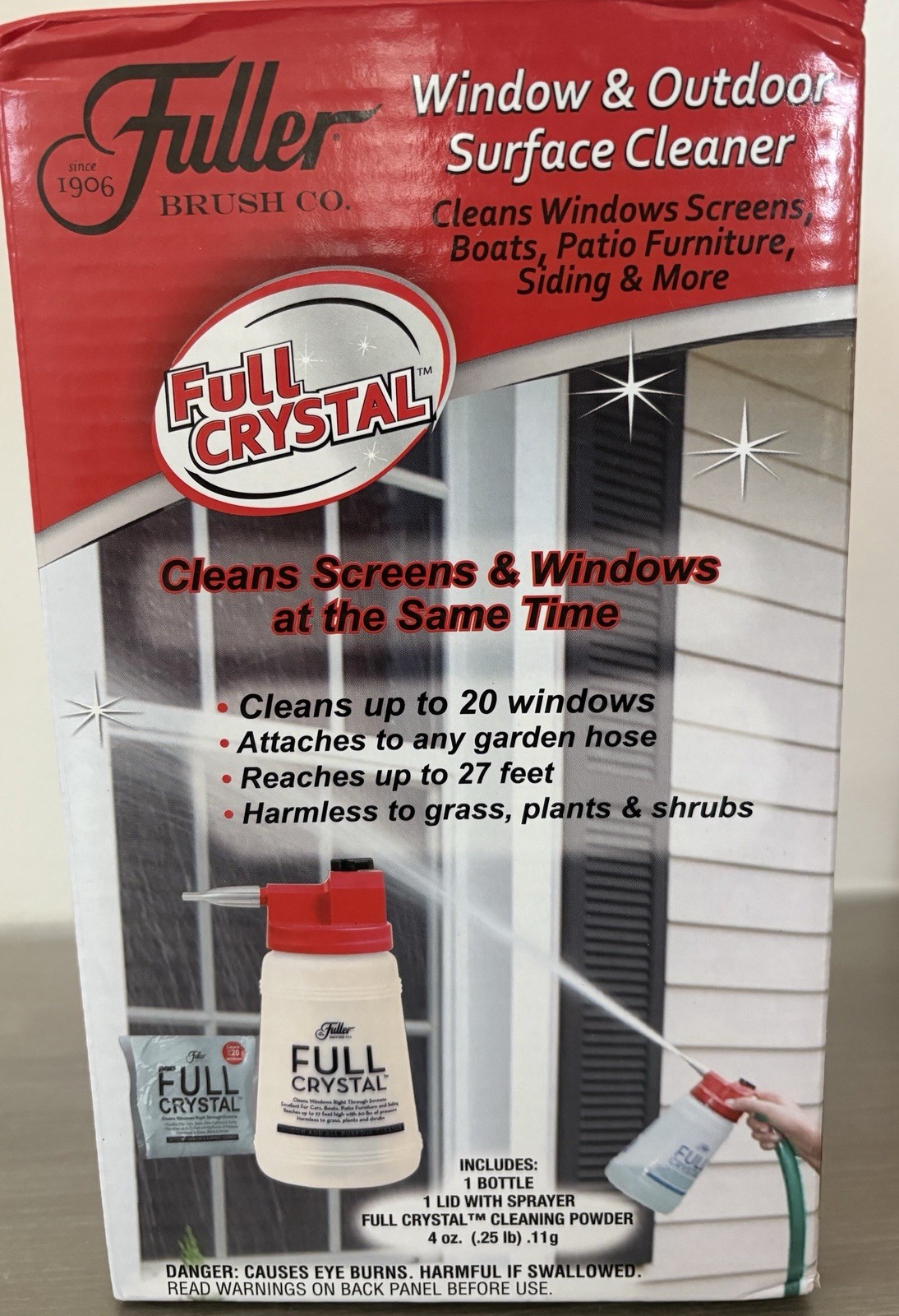 Fuller Brush Full Crystal Window & Outdoor Cleaner Spray Bottle + 3 Bags Cleaner