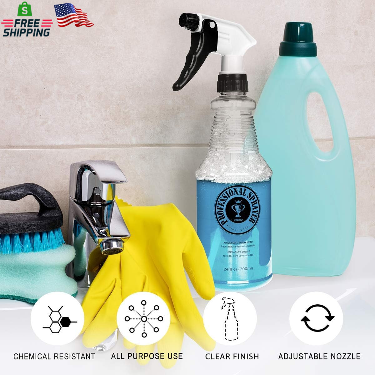 Plastic Spray Bottle (24Oz 3 Pack) for Cleaning Solutions, Car Detailing Care, P