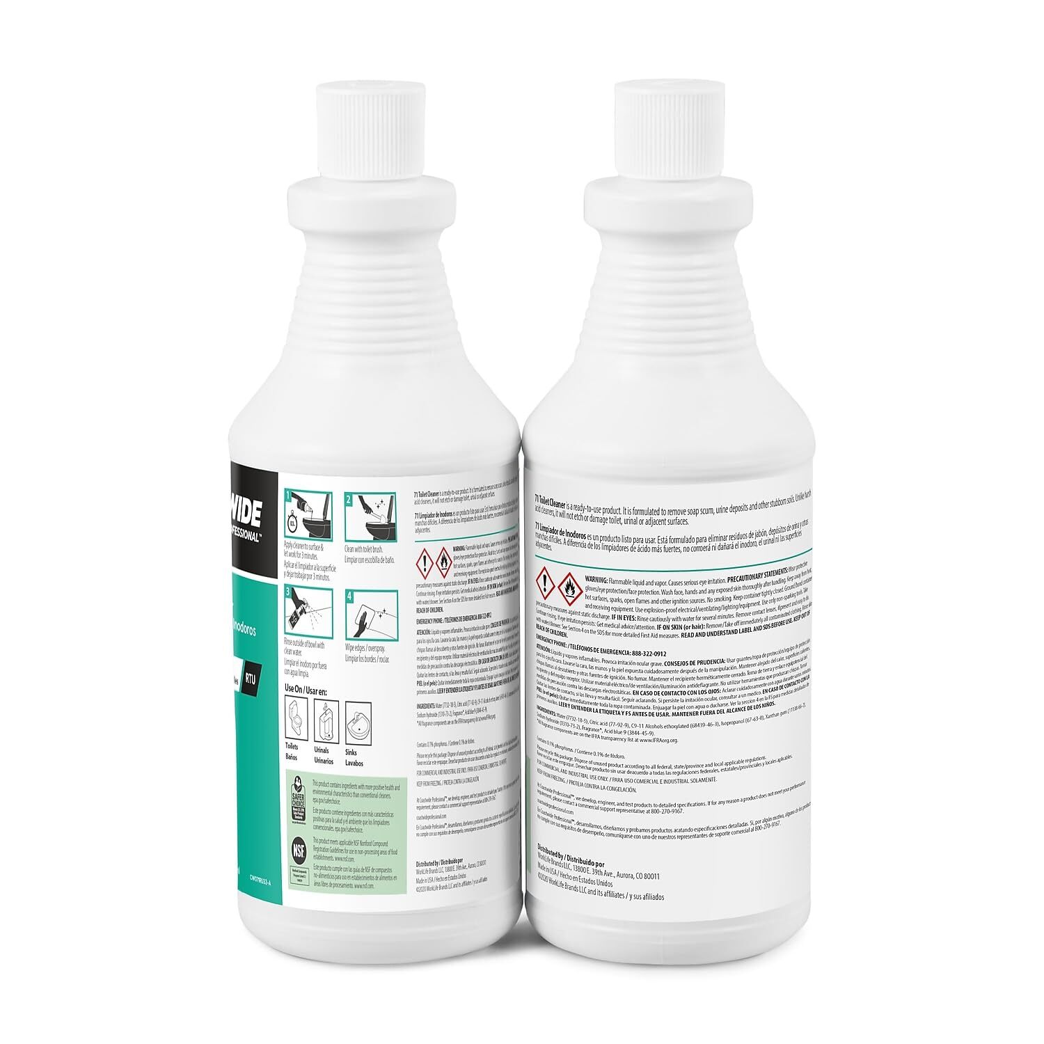 2 Coastwide Professional Multi-Purpose Washroom Toilet/Urinal Cleaner 1 Qt 946mL