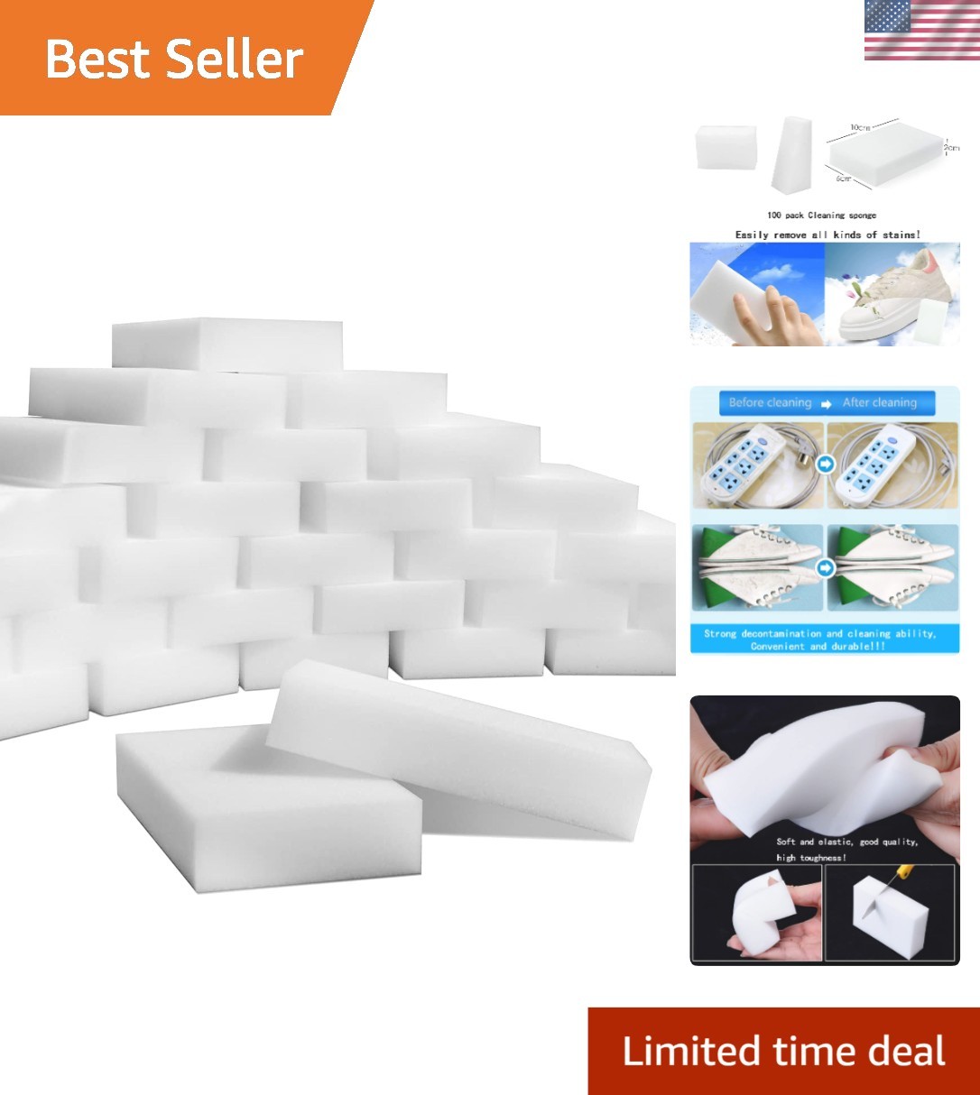 Multi-Functional 100 Pack Melamine Magic Sponges – Powerful Household Cleaners
