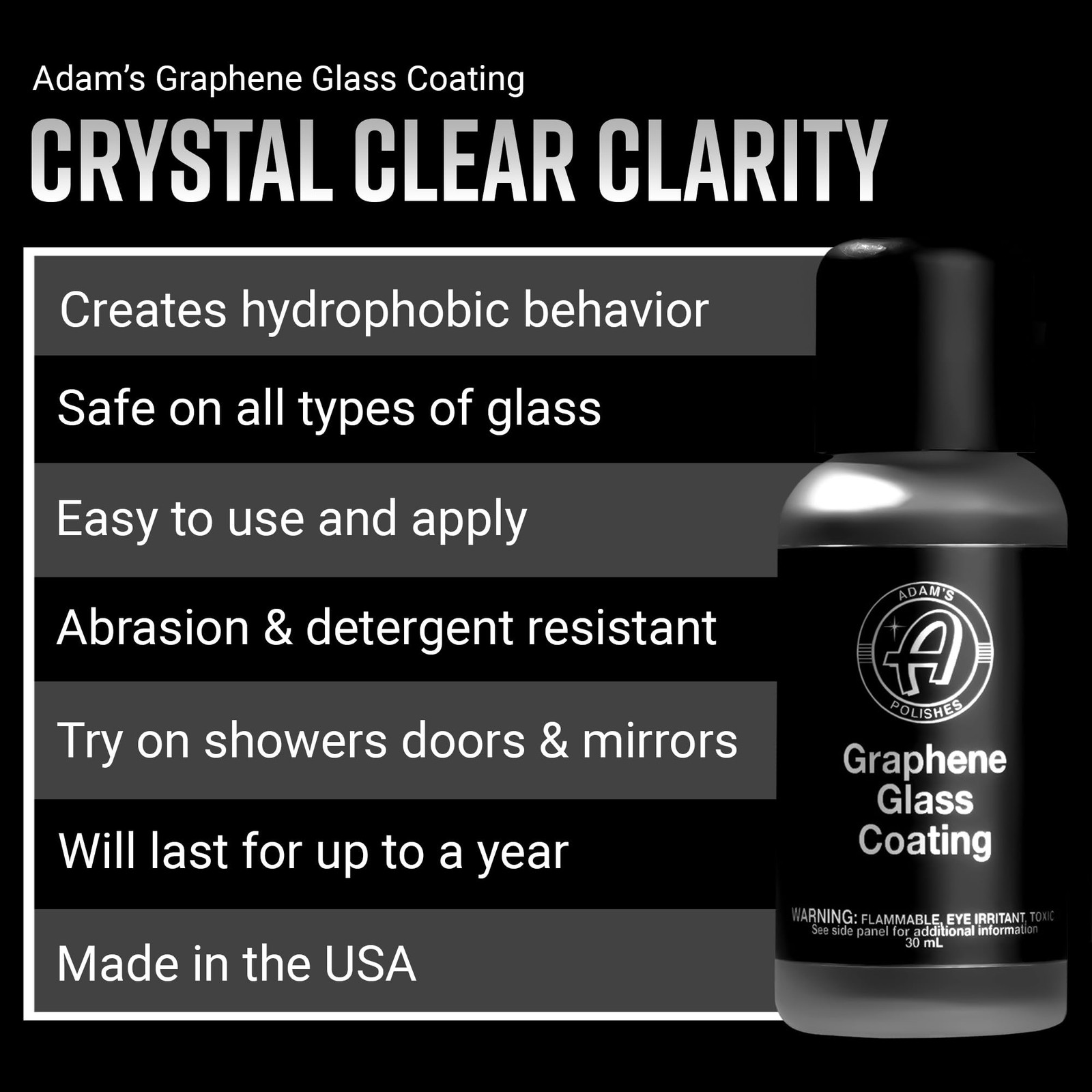 Graphene Glass Coating (30ml) – Advanced Rain Windshield Water Repellent for …