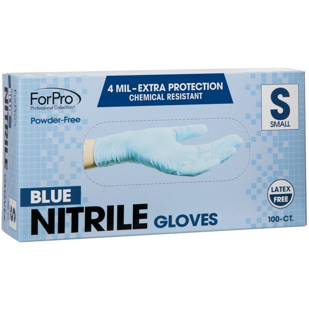ForPro Disposable Nitrile Gloves, Chemical Small (Pack of 100), Blue