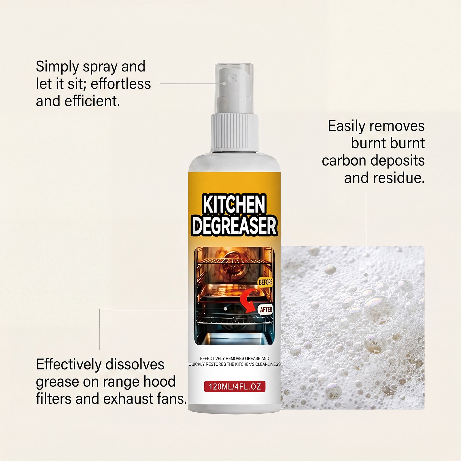 BBQ Grill Cleaner Spray 120ml, Heavy Duty Degreaser, Fast-acting Grease Removal