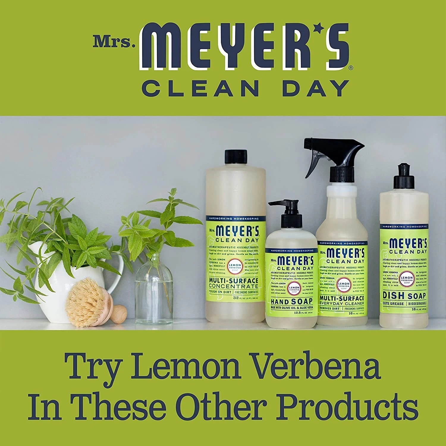 MRS. MEYER’S CLEAN DAY Liquid Dish Soap, Biodegradable Formula, Lemon Verbena, 1