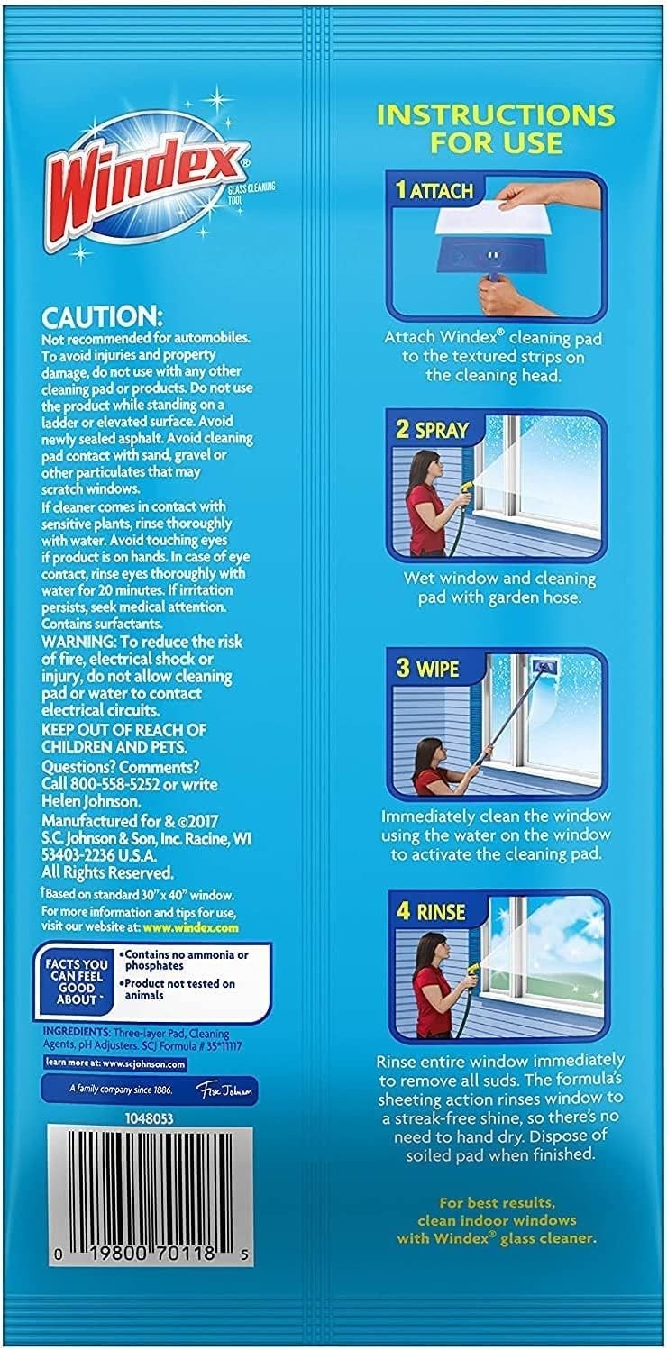 Outdoor All-in-One Window Cleaner Pads Refill – 2 Count for Streak-Free Shine